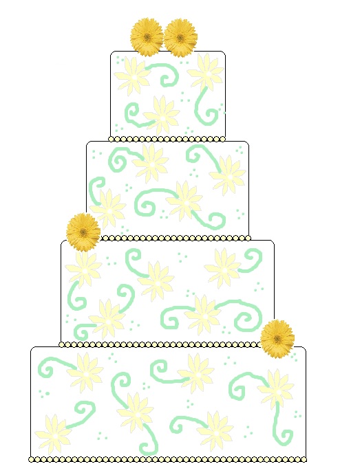 The sketch of Ashlee's yellow daisy wedding cake