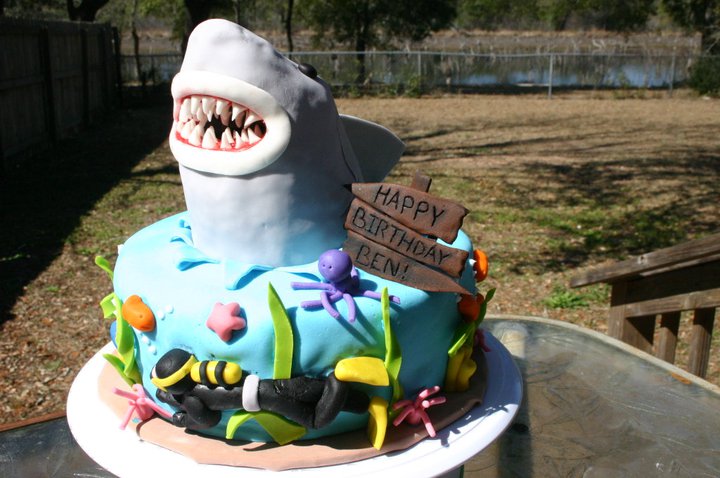 Jaws scuba diver birthday cake