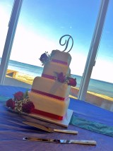 White and red rose wedding cake