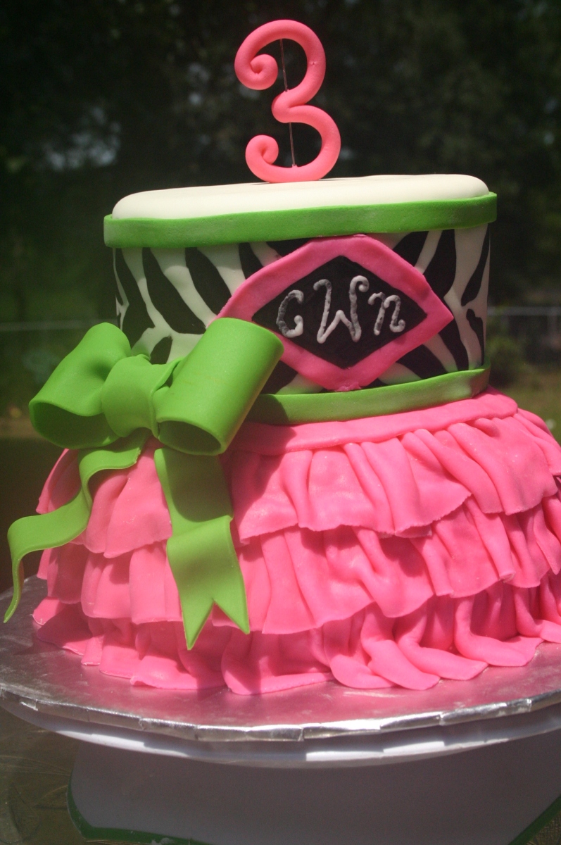zebra and pink tu-tu 3rd birthday cake