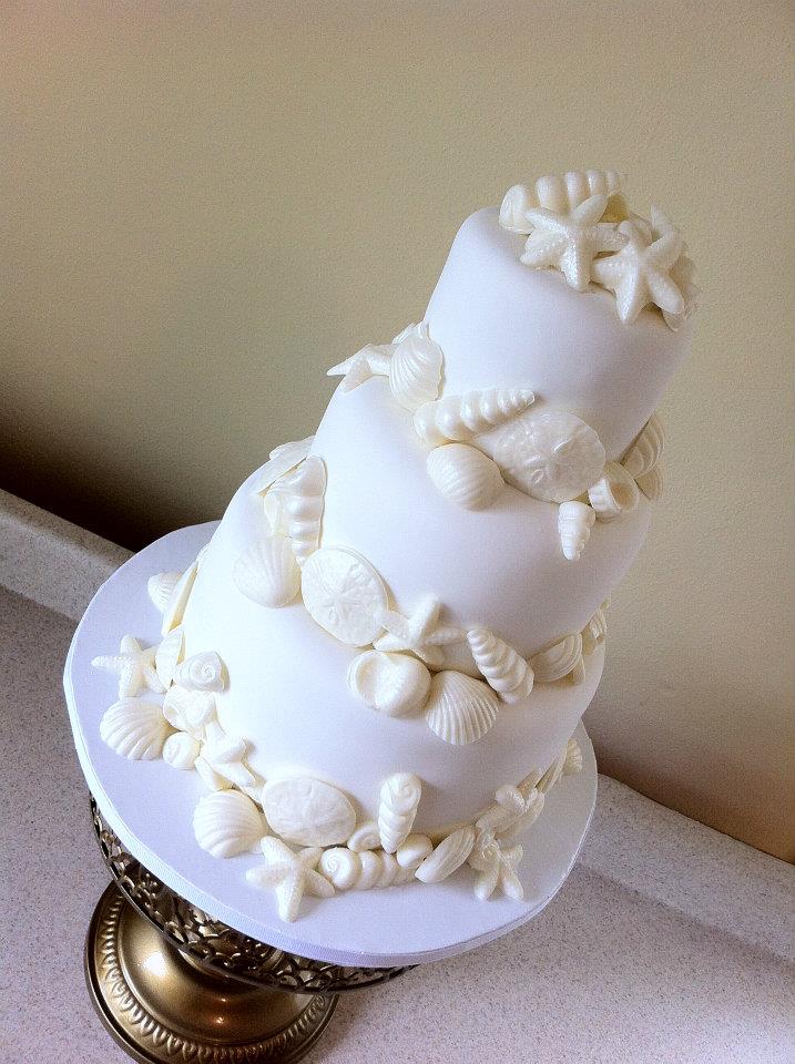 "Lauren" White on white seashell wedding cake